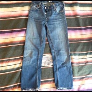 Lightly distressed, RE/DONE denim jeans, size 25